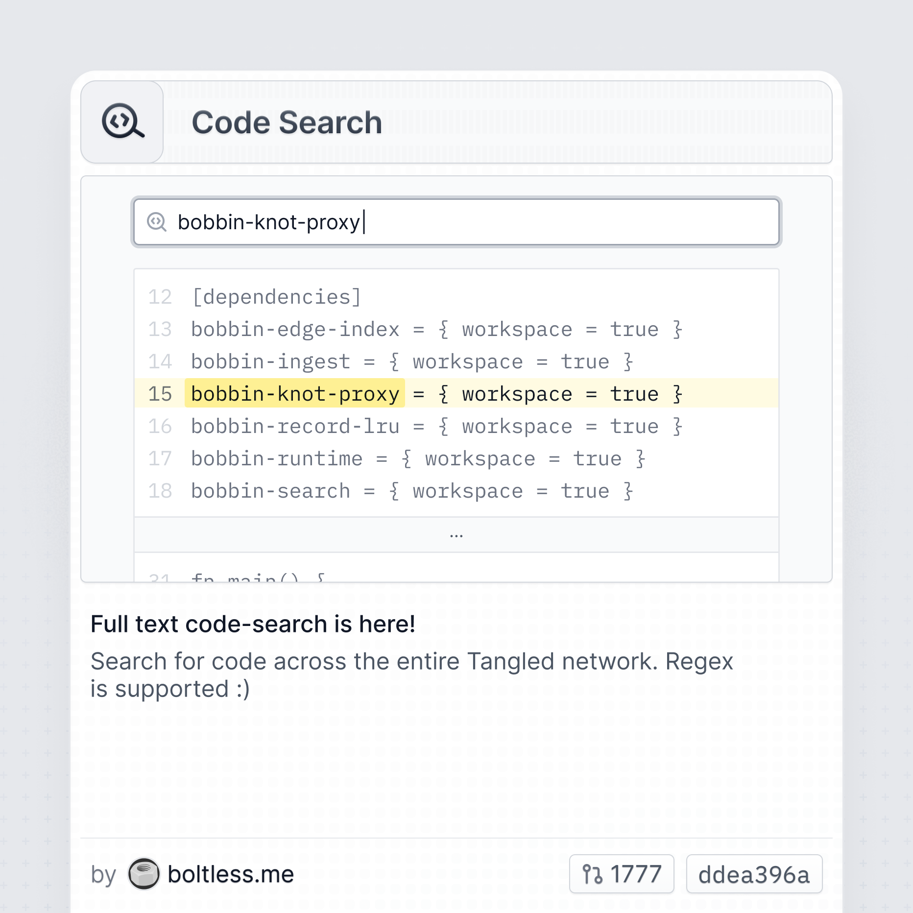 Code Search feature
card