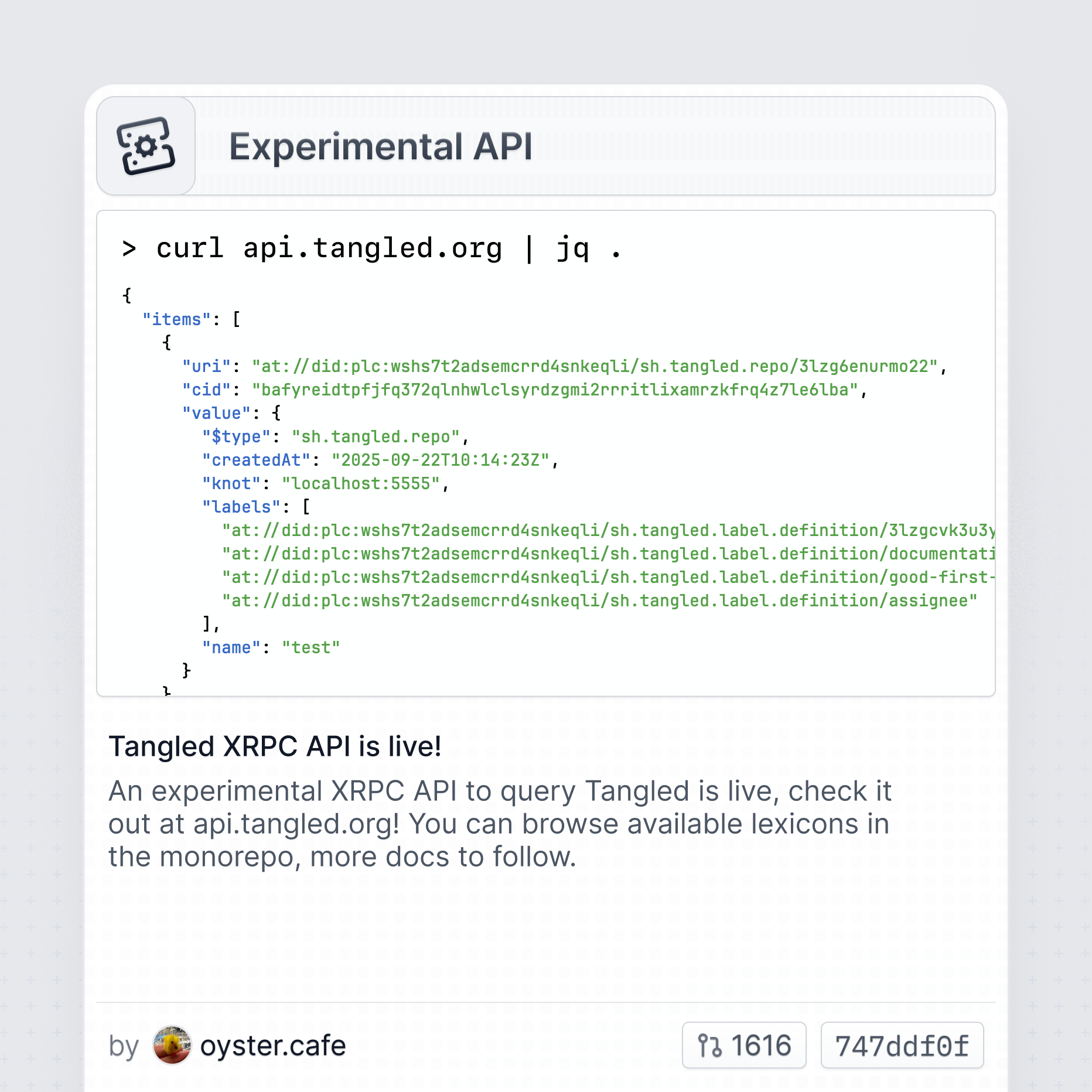 Experimental API feature
card