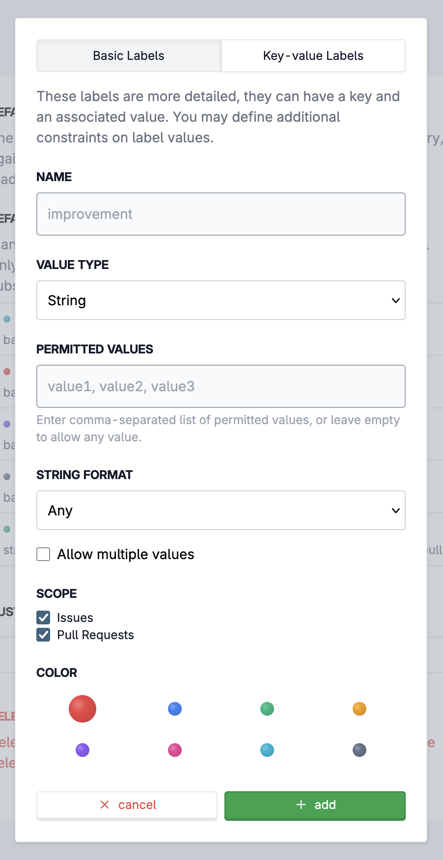 Create custom key-value type labels.